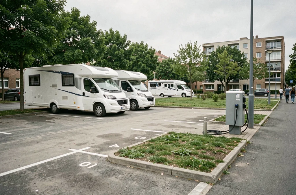 Aire de camping-cars de Bobigny avec bornes électriques et stationnement balisé