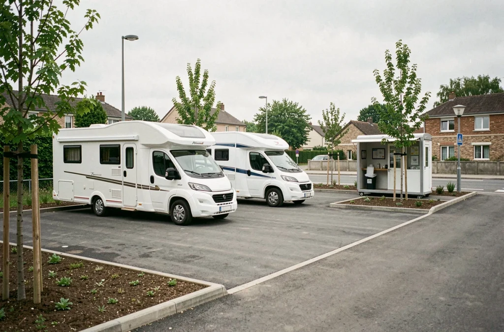 Aire de camping-cars de Dugny avec stationnement compact et borne de service