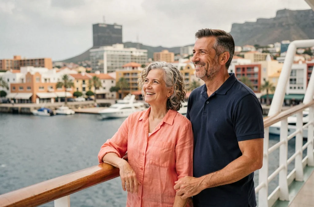 Couple de touristes profitant d'une croisière aux Canaries depuis le pont du bateau