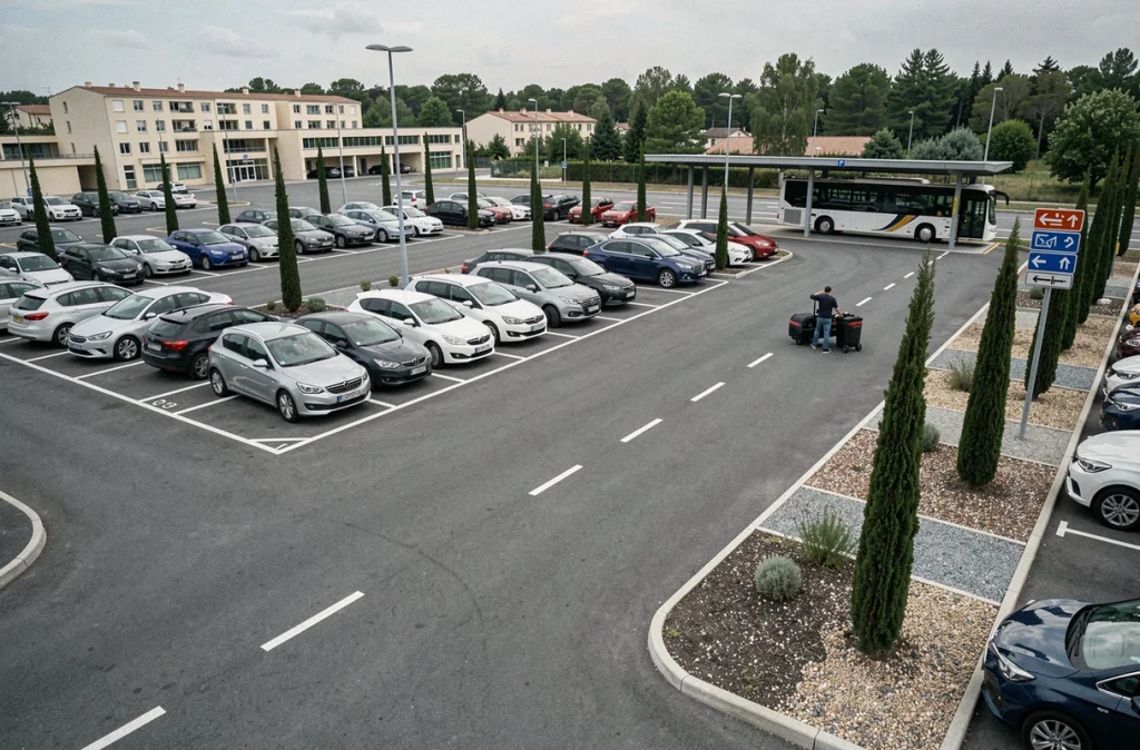 Parking relais en périphérie d'Aix-en-Provence avec navettes de bus vers Marseille le week-end